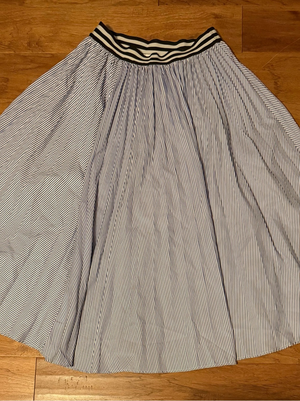 Chicwish Blue and White Striped Maxi Skirt with Black Contrast Waistband - Picture 2 of 8